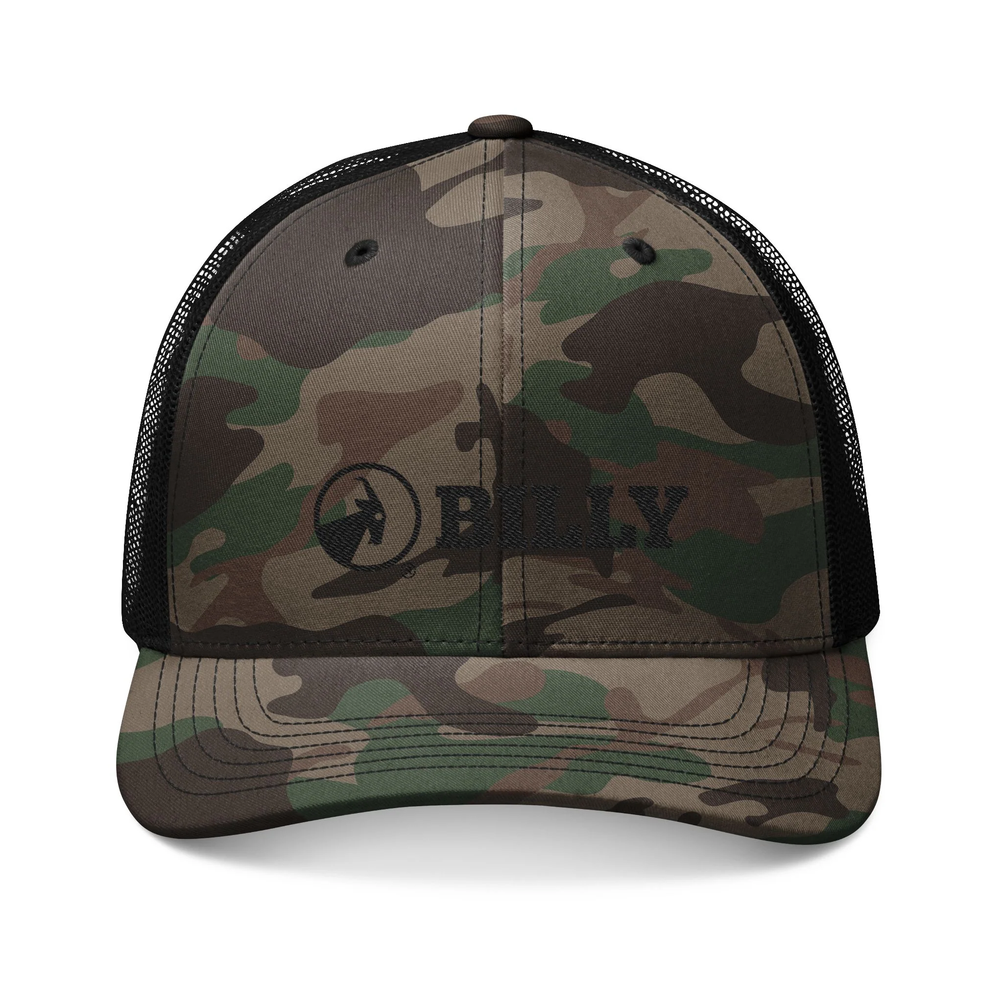 BILLY Camouflage Trucker Hat (Black Horizontal Logo - Embroidery) - Image 3