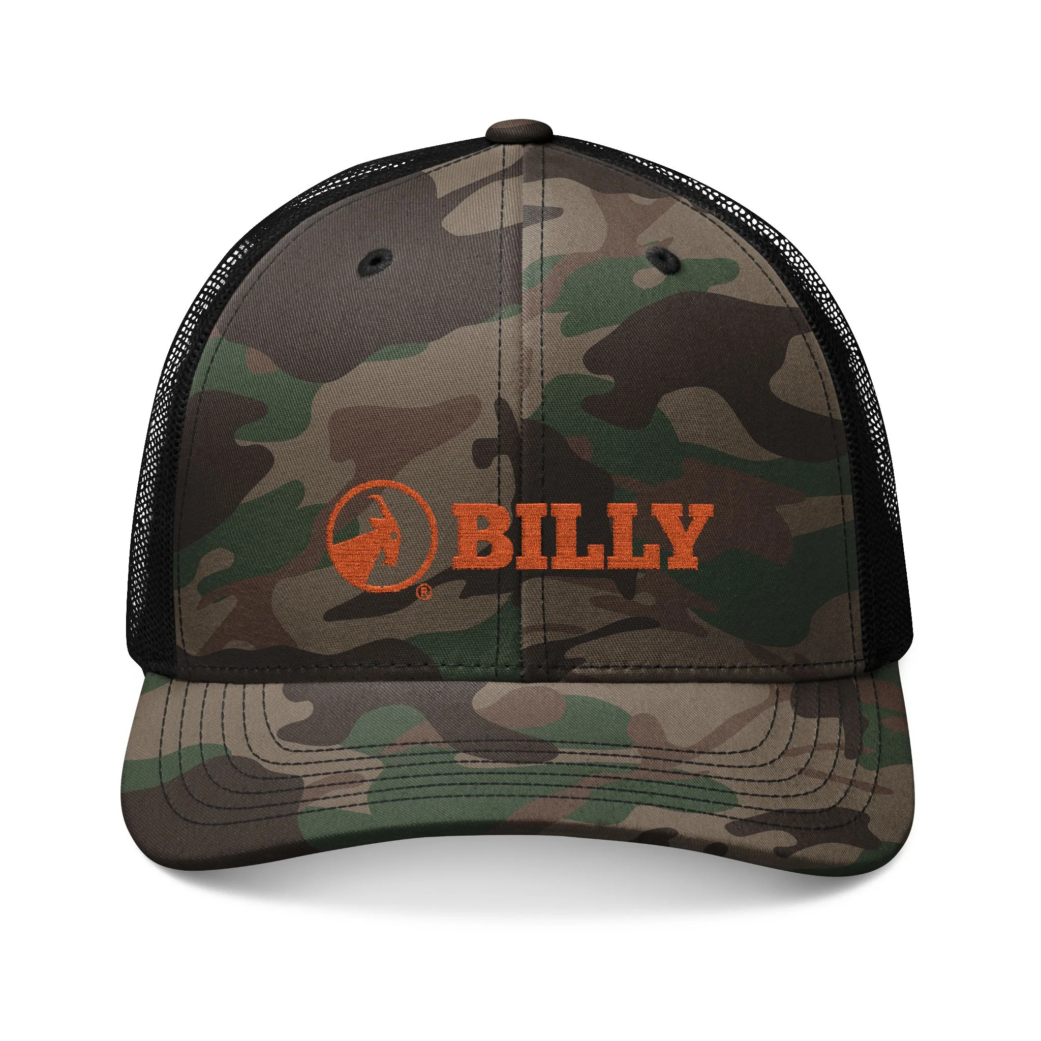 BILLY Camouflage Trucker Hat (Orange Horizontal Logo - Embroidery) - Image 3