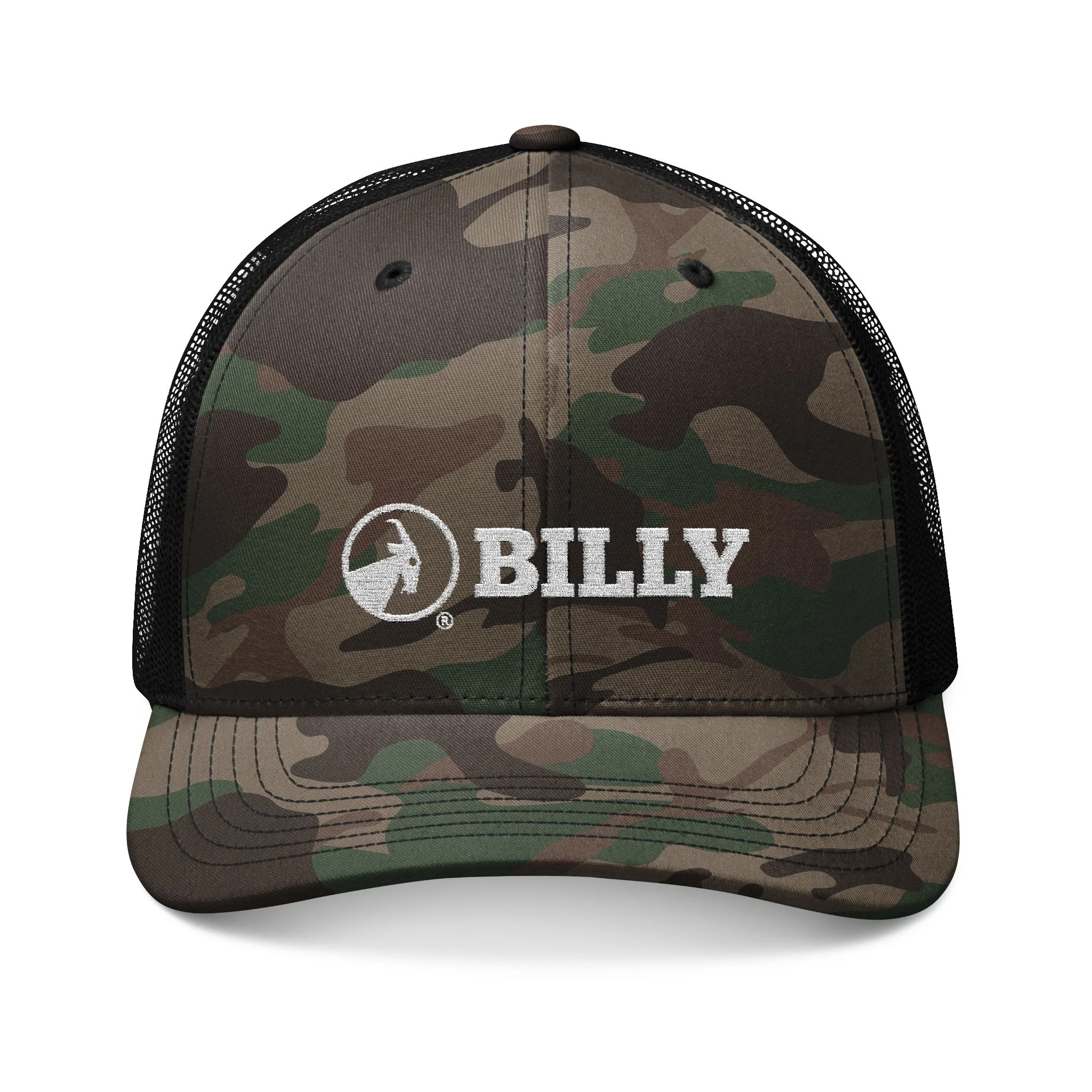 BILLY Camouflage Trucker Hat (White Horizontal Logo - Embroidery) - Image 3