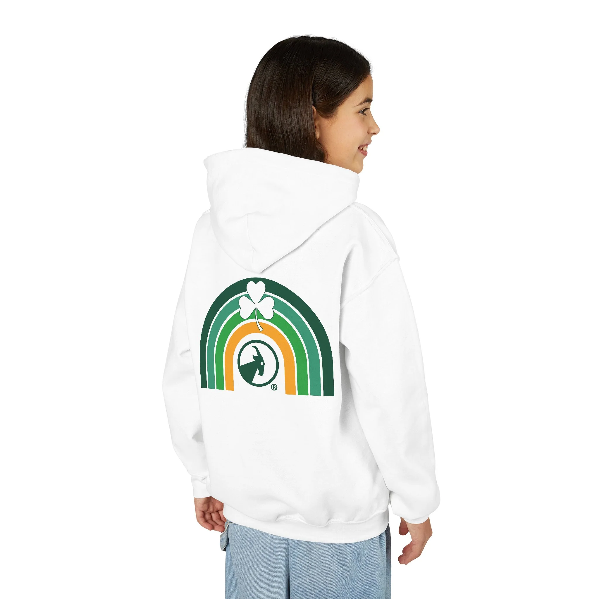 BILLY Core Youth Heavy Blend Hooded Sweatshirt (Clover Rainbow) - AVAILABLE IN 2 COLORS - Image 4